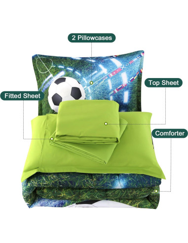 Conjunto de Edredón de Fútbol Wowelife Individual 5 Piezas