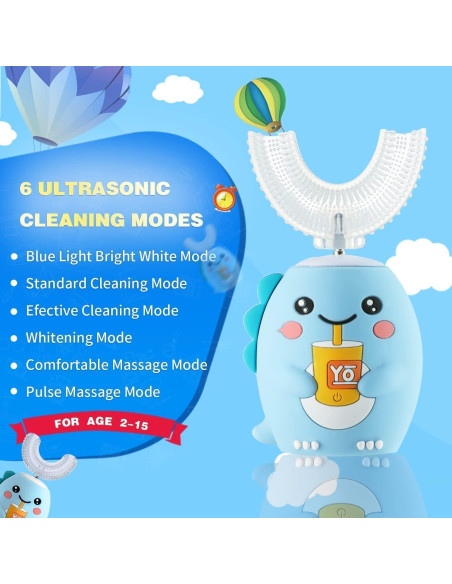 Cepillo de dientes eléctrico infantil Yeklike, IPX7, 360 dinosaurio