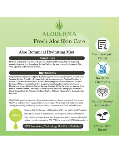 Aloderma Spray Facial Hidratante de Aloe Vera 120ml Orgánico
