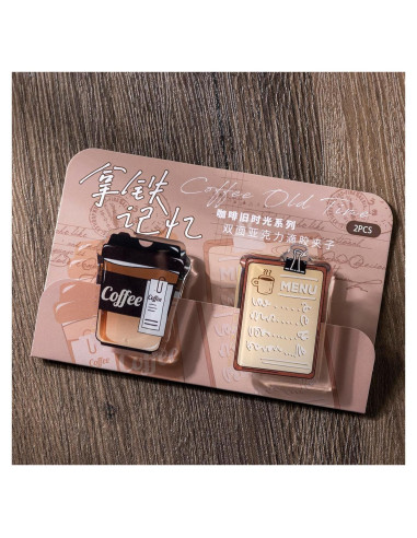 Doraking Clips de Foto Acrílico 2PCS Diseño Café 4.5-5.5cm