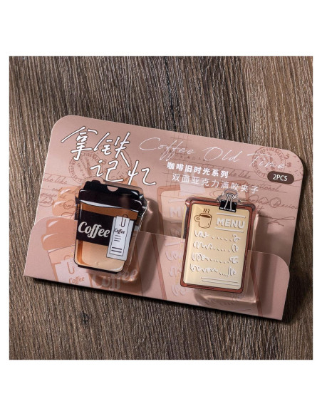 Doraking Clips de Foto Acrílico 2PCS Diseño Café 4.5-5.5cm