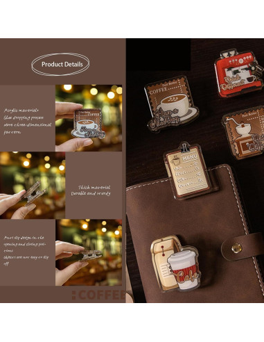 Doraking Clips de Foto Acrílico 2PCS Diseño Café 4.5-5.5cm