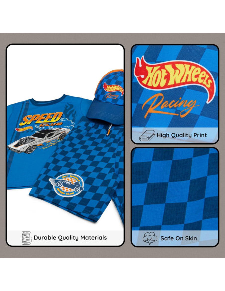 Conjunto 3 Piezas Hot Wheels: Camiseta, Pantalones Cortos y Gorra 2T