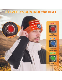 Gorro Calentado WOOMER con Luz LED, Batería 5V 4000mAh 2