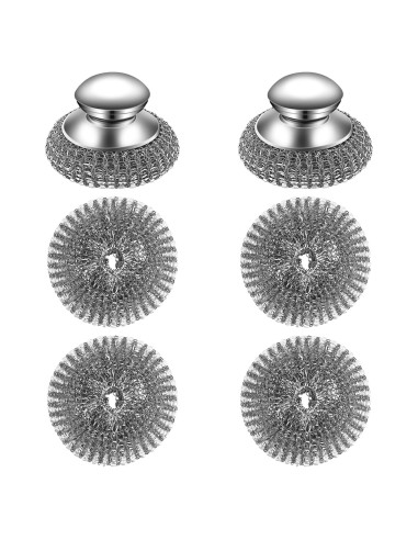 Juego de estropajos de acero inoxidable KTOJOY con 2 mangos y 4 almohadillas