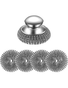 Juego de estropajos de acero inoxidable KTOJOY con 2 mangos y 4 almohadillas 2