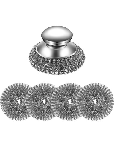 Juego de estropajos de acero inoxidable KTOJOY con 2 mangos y 4 almohadillas