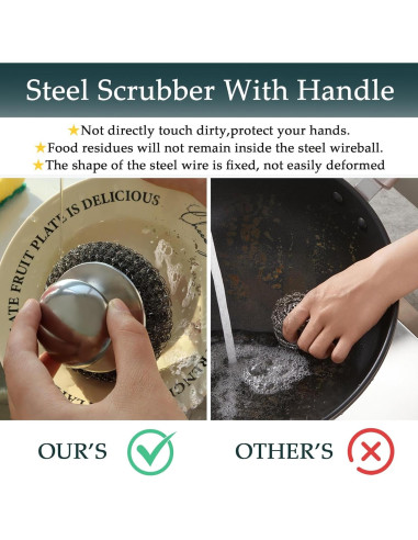 Juego de estropajos de acero inoxidable KTOJOY con 2 mangos y 4 almohadillas