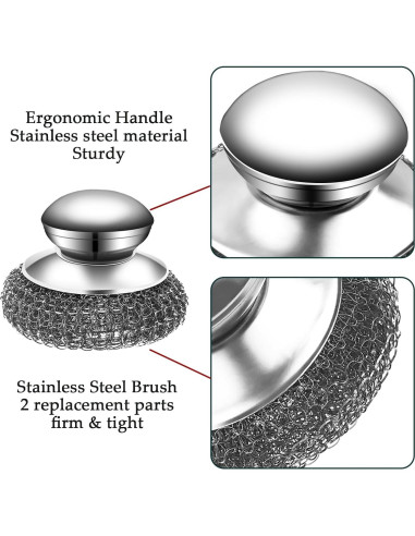Juego de estropajos de acero inoxidable KTOJOY con 2 mangos y 4 almohadillas