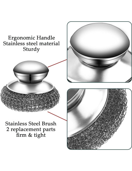 Juego de estropajos de acero inoxidable KTOJOY con 2 mangos y 4 almohadillas
