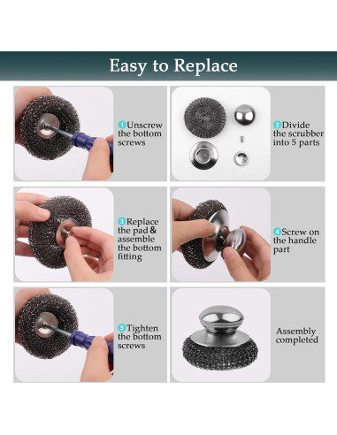 Juego de estropajos de acero inoxidable KTOJOY con 2 mangos y 4 almohadillas