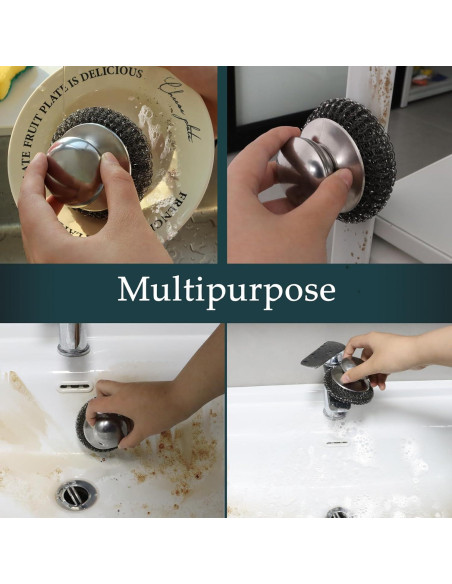 Juego de estropajos de acero inoxidable KTOJOY con 2 mangos y 4 almohadillas