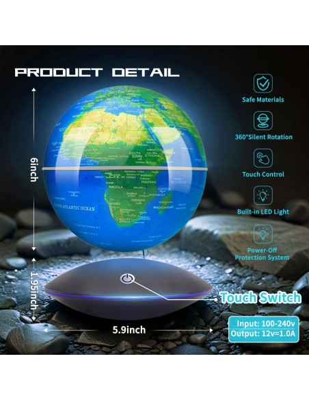 Globo Levitatante Magnético Poojaed 15.24 cm Mapa Mundial LED