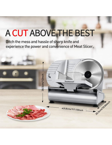Cortadora de Carne Eléctrica Techwood 200W con Cuchilla 22.86cm