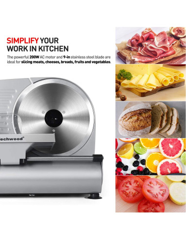 Cortadora de Carne Eléctrica Techwood 200W con Cuchilla 22.86cm