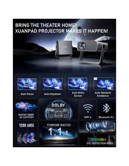 Proyector XuanPad Full HD 1080P Portátil WiFi Bluetooth 6