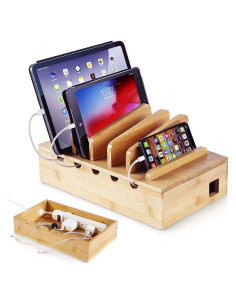 Estación de Carga de Bambú Innovaciones Modernas 5 Dispositivos