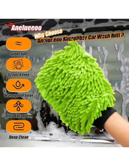 Mitón de Lavado de Autos Anelueeoo Microfibra Chenille 20x30cm