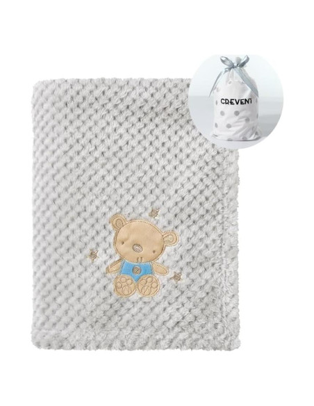 Manta Suave CREVENT 76x102cm Oso Bebé para Cuna y Cochecito