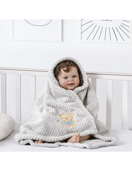 Manta Suave CREVENT 76x102cm Oso Bebé para Cuna y Cochecito