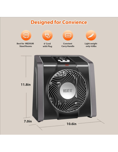 Calentador Eléctrico HEATIT 1500W con Termostato Digital Negro