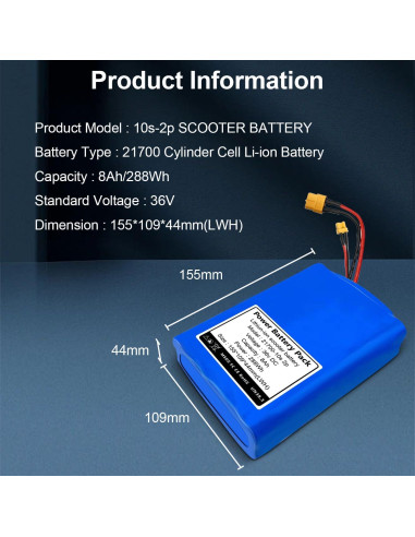 Batería de Skateboard Eléctrico 36V 8Ah Genérico Compatible