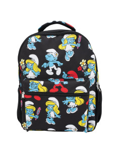 Mochila Escolar Pitufos 16" Negra con Bolsillo Frontal