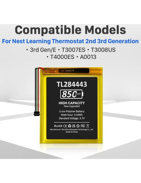 Batería TL284443 850mAh Litio para Termostato Nest 2 y 3 Gen