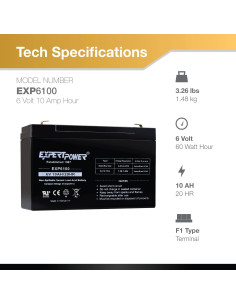 Batería de Plomo Sellada 6V 10AH ExpertPower con Terminal F1 2
