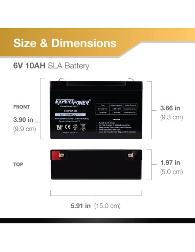 Batería de Plomo Sellada 6V 10AH ExpertPower con Terminal F1