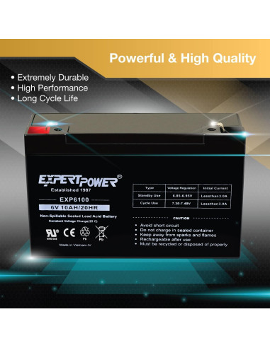 Batería de Plomo Sellada 6V 10AH ExpertPower con Terminal F1