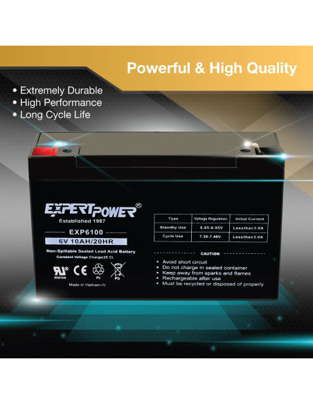 Batería de Plomo Sellada 6V 10AH ExpertPower con Terminal F1