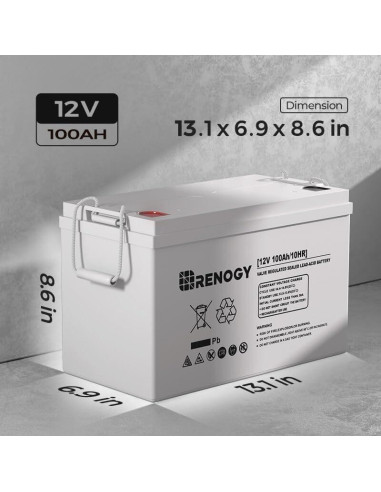 Batería AGM Renogy 12V 100Ah - 1100A Descarga Máxima