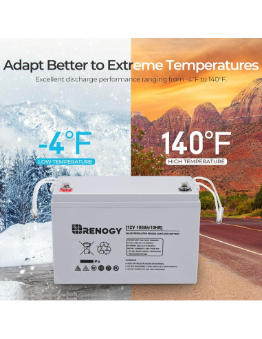 Batería AGM Renogy 12V 100Ah - 1100A Descarga Máxima