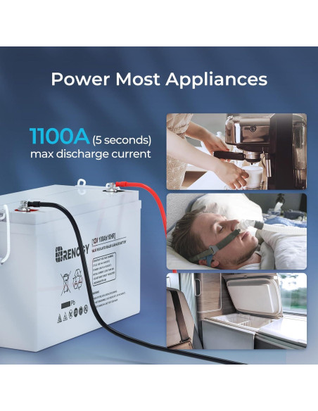 Batería AGM Renogy 12V 100Ah - 1100A Descarga Máxima