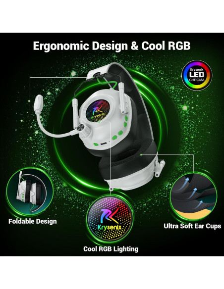 Auriculares Inalámbricos Krysenix para Juegos 50mm RGB