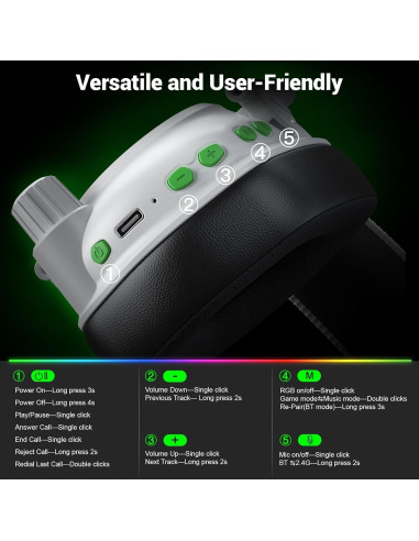 Auriculares Inalámbricos Krysenix para Juegos 50mm RGB