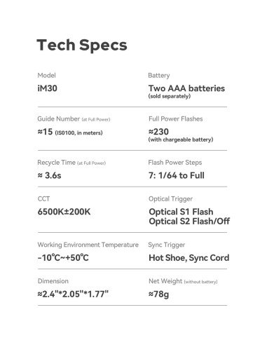 Godox iM30 Mini Flash de Cámara GN15 7 Niveles de Potencia