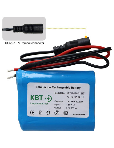 Batería de Litio Recargable 12V 1200mAh KBT con Cargador