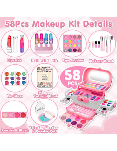 Kit de Maquillaje Rosa para Niñas - 58 Piezas con Espejo 2