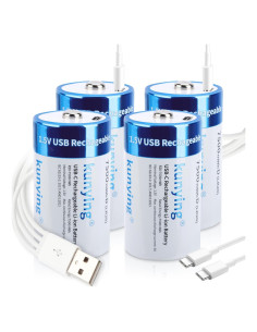 Paquete de 4 Baterías Recargables D 7500mAh Kunying con USB-C
