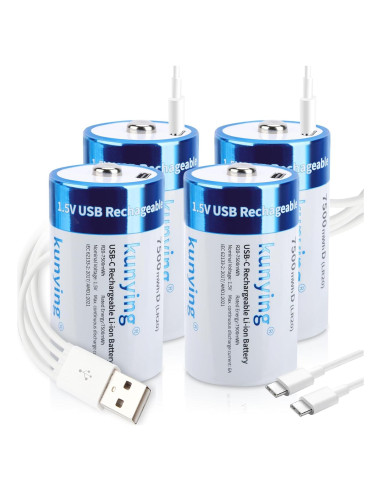 Paquete de 4 Baterías Recargables D 7500mAh Kunying con USB-C