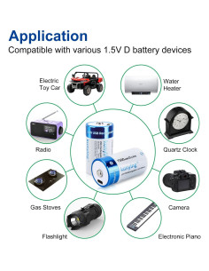 Paquete de 4 Baterías Recargables D 7500mAh Kunying con USB-C 2
