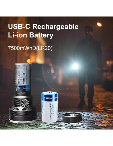 Paquete de 4 Baterías Recargables D 7500mAh Kunying con USB-C