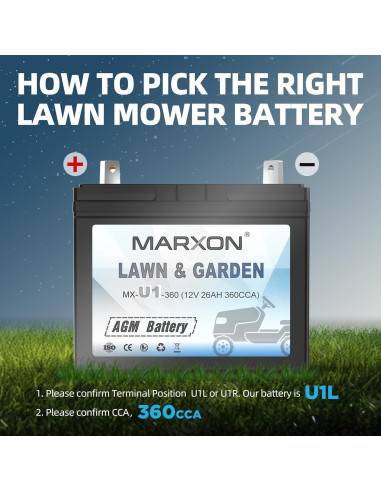 Batería AGM 12V 360CCA MARXON U1 para Cortacésped y Tractores