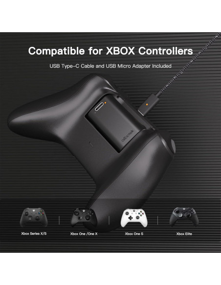 Paquete de 2 Baterías Recargables Xbox afbptek 1400mAh Carga Rápida