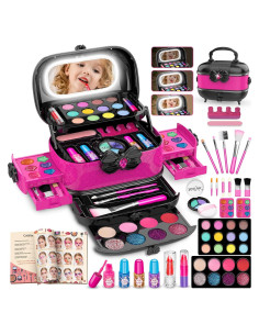 Kit de Maquillaje Rosa para Niñas - 58 Piezas con Espejo