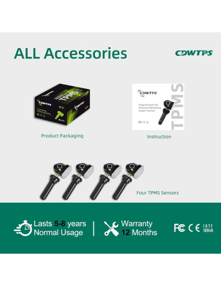 Sensor TPMS CDWTPS para Ford F-150 Mustang Ranger 4 Piezas