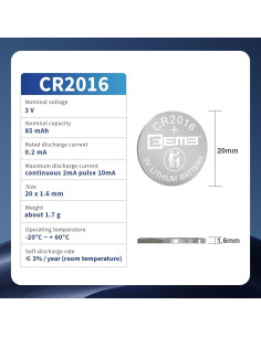 Paquete de 5 Baterías de Litio CR2016 EEMB 3V 85mAh 2