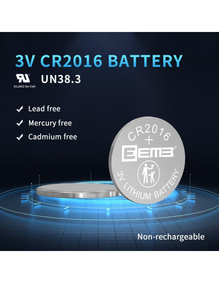 Paquete de 5 Baterías de Litio CR2016 EEMB 3V 85mAh